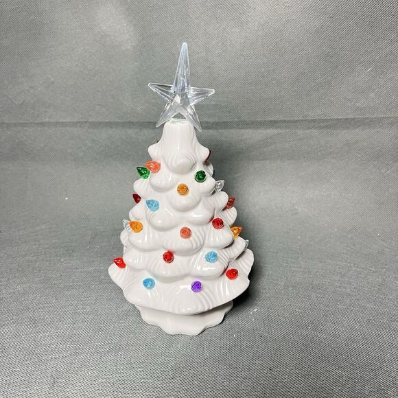 White Ceramic 8" Tabletop Christmas Tree  Multi-Color Lights Battery Operated - Picture 6 of 9